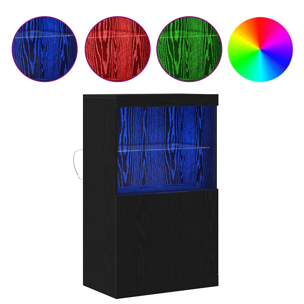 LED Sideboard Sort 60 x 37 x 100 cm Konstrueret træ