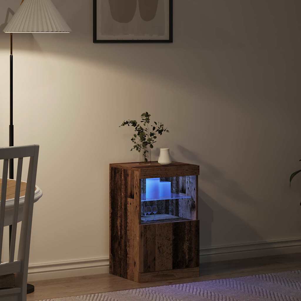 LED Sideboard Gammelt træ 41 x 37 x 67 cm Konstrueret træ
