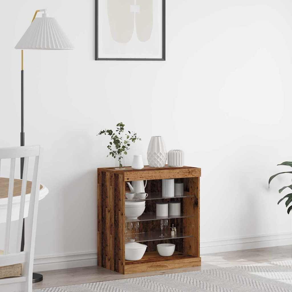 LED Sideboard Gammelt træ 60,5 x 37 x 67 cm Konstrueret træ