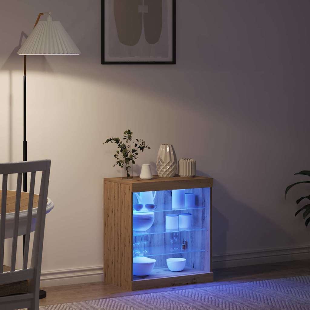 LED Sideboard Artisan Egetræ 60,5 x 37 x 67 cm Konstrueret træ