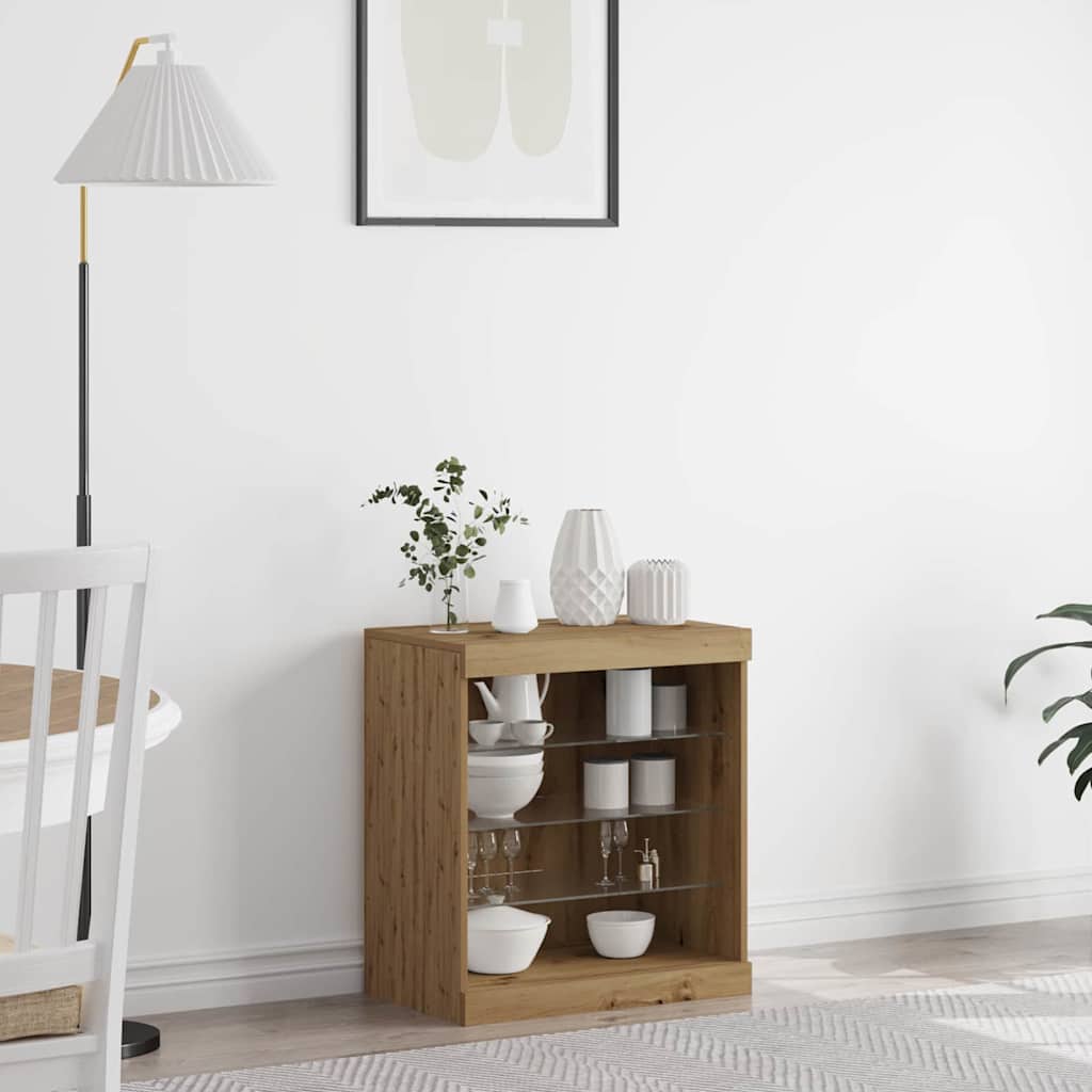LED Sideboard Artisan Egetræ 60,5 x 37 x 67 cm Konstrueret træ