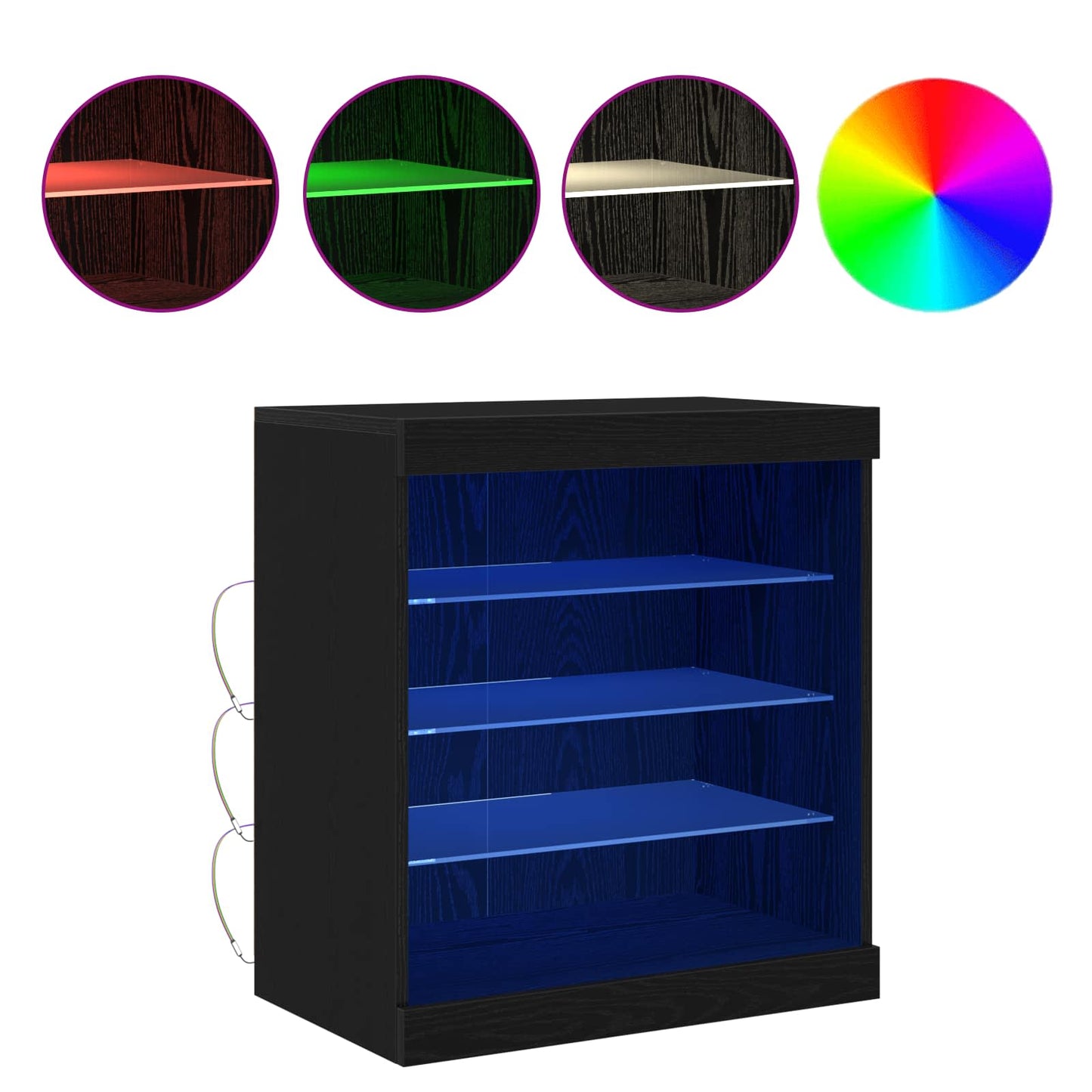 LED Sideboard Sort eg 60,5 x 37 x 67 cm Konstrueret træ
