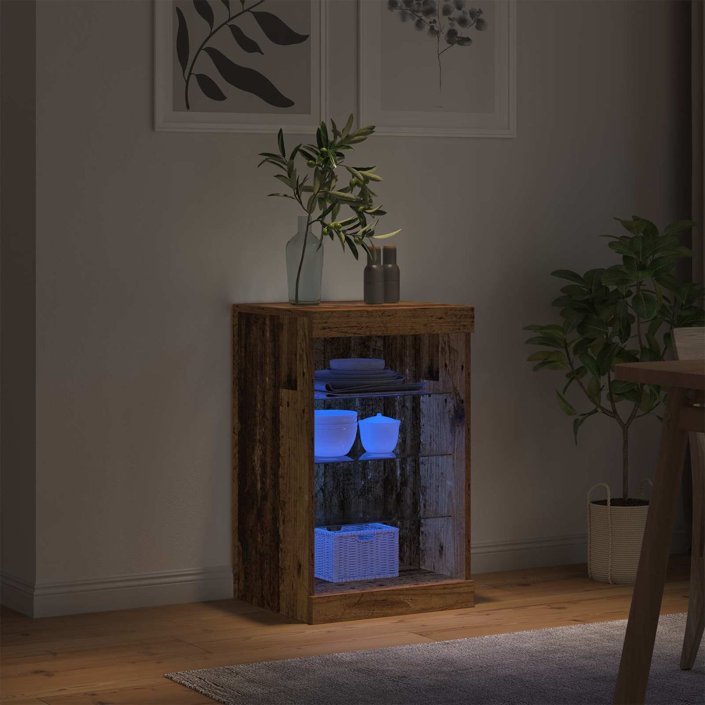 LED Sideboard Gammelt træ 41 x 37 x 67 cm Konstrueret træ