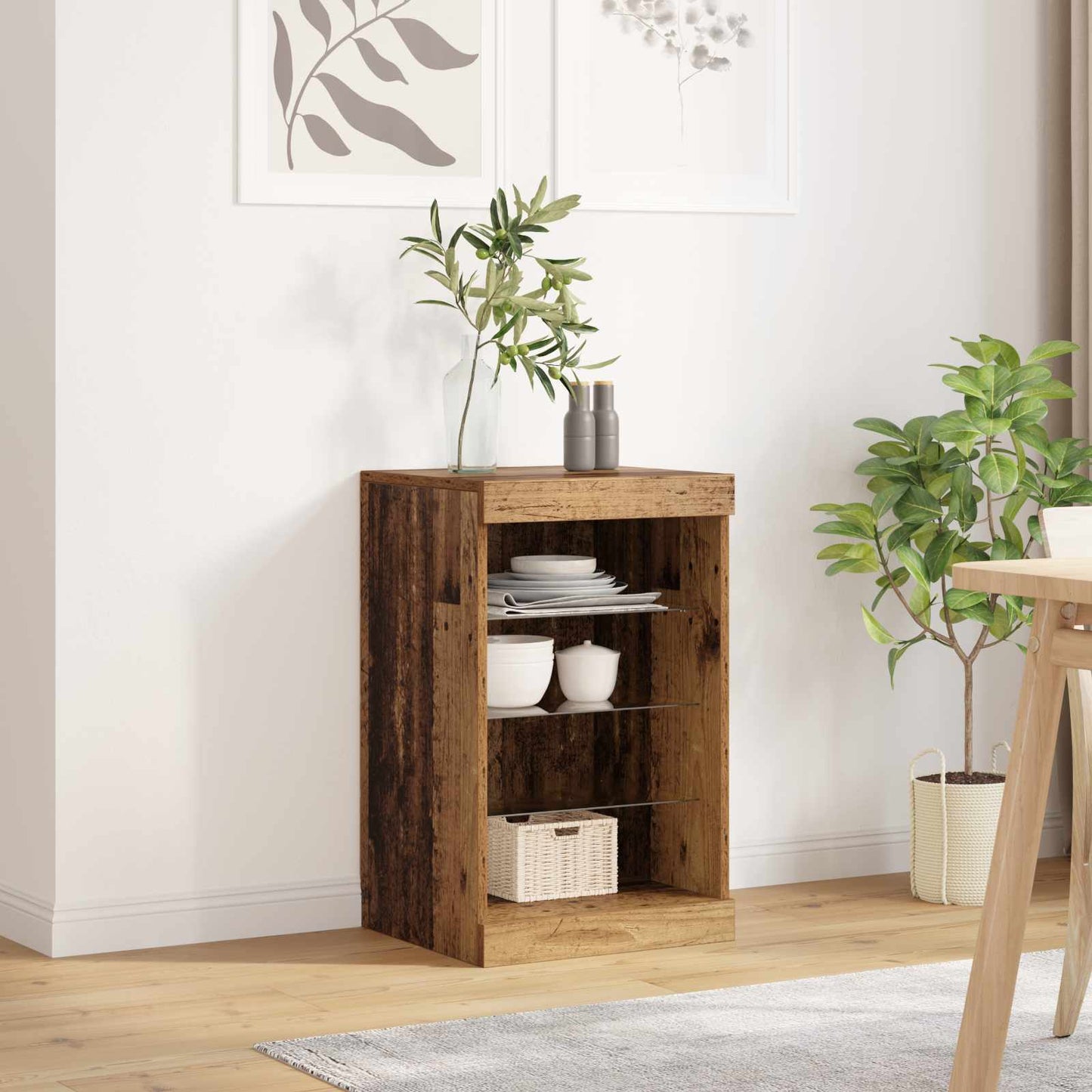 LED Sideboard Gammelt træ 41 x 37 x 67 cm Konstrueret træ