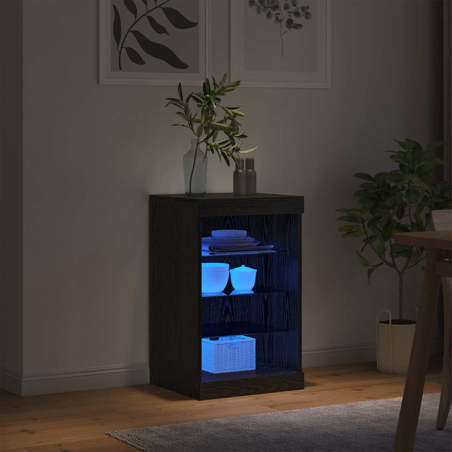 LED Sideboard Sort eg 41 x 37 x 67 cm Konstrueret træ