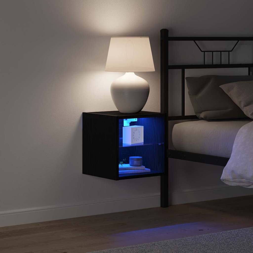LED Væghylde Bedside Cabinet 2 stk. Sort 30 x 28,5 x 30 cm