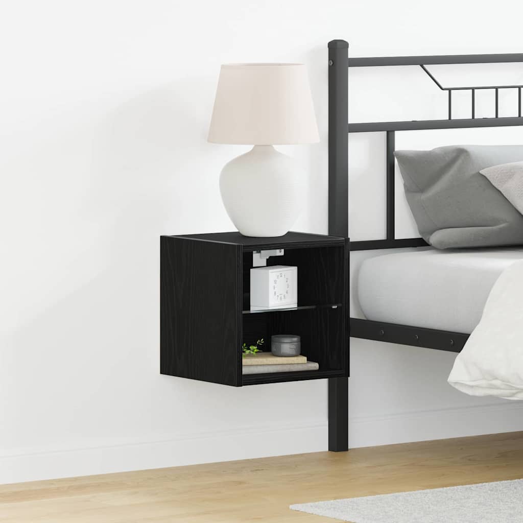 LED Væghylde Bedside Cabinet 2 stk. Sort 30 x 28,5 x 30 cm