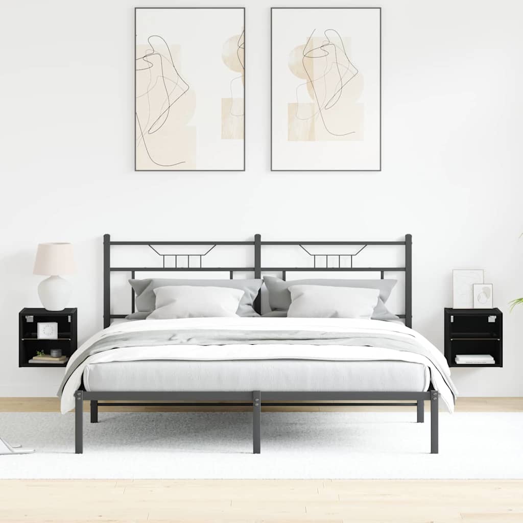 LED Væghylde Bedside Cabinet 2 stk. Sort 30 x 28,5 x 30 cm