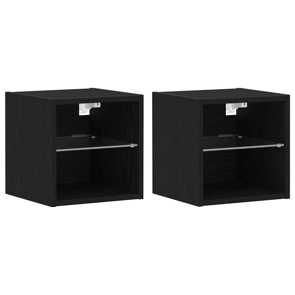 LED Væghylde Bedside Cabinet 2 stk. Sort 30 x 28,5 x 30 cm