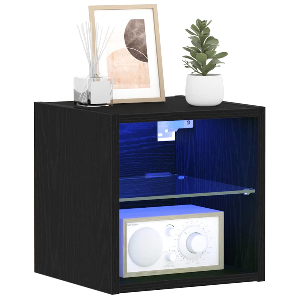 LED Væghylde Bedside Cabinet 2 stk. Sort 30 x 28,5 x 30 cm