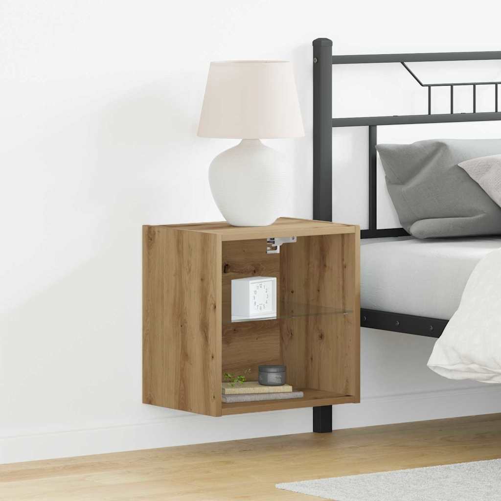 Flydende hylde med LED lys med hylde Brun 40 x 28,5 x 40 cm