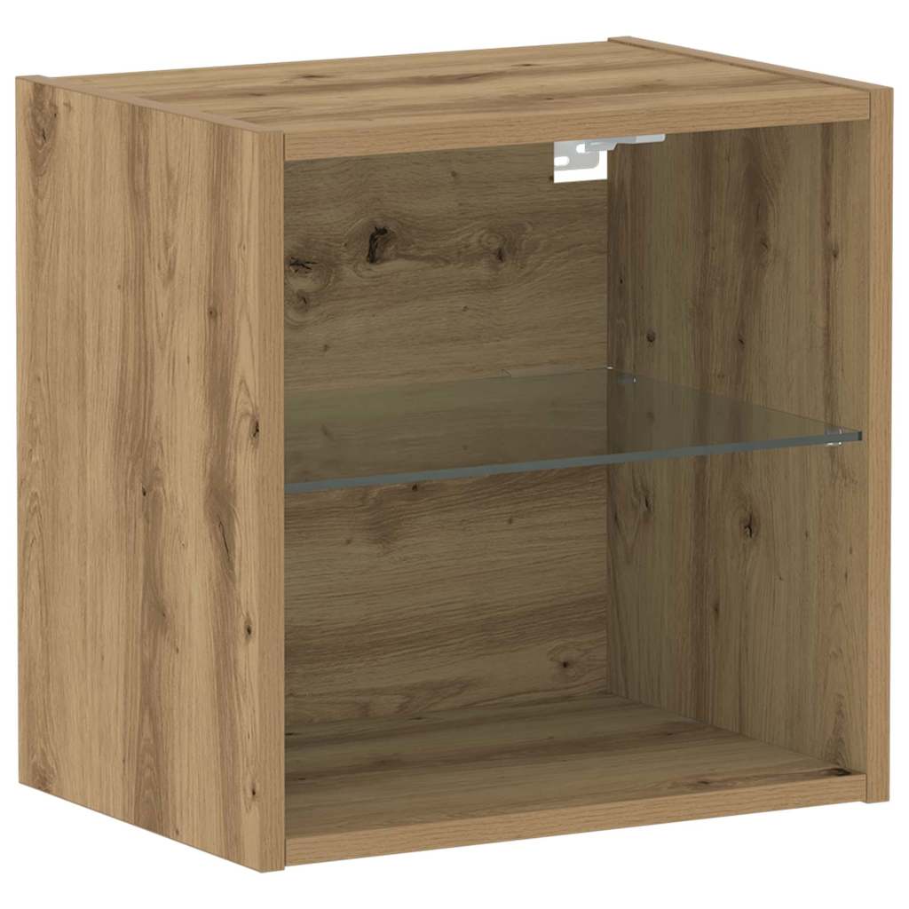 Flydende hylde med LED lys med hylde Brun 40 x 28,5 x 40 cm