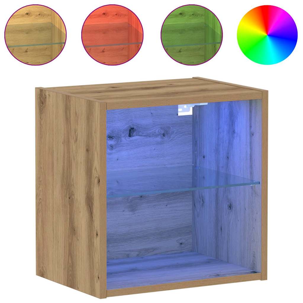 Flydende hylde med LED lys med hylde Brun 40 x 28,5 x 40 cm