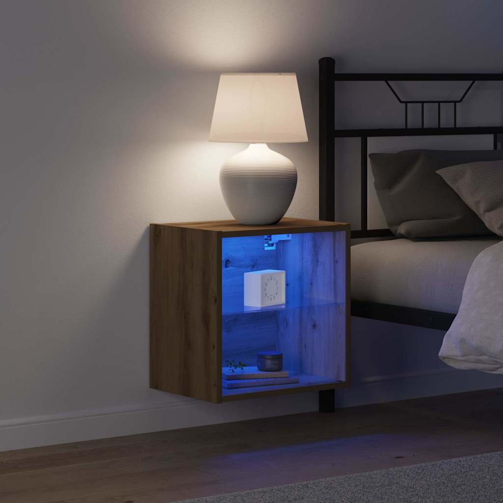 Flydende hylde med LED lys 2 stk. Brun 40 x 28,5 x 40 cm