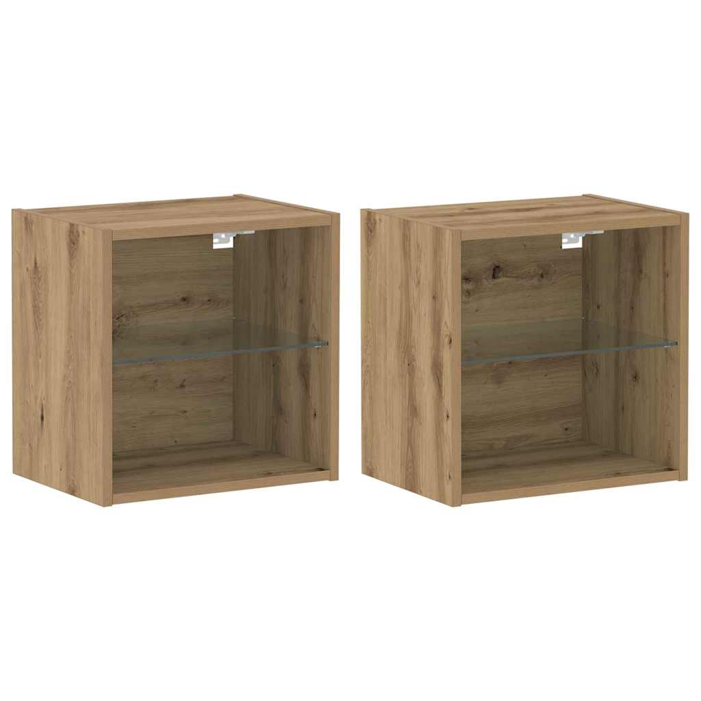 Flydende hylde med LED lys 2 stk. Brun 40 x 28,5 x 40 cm