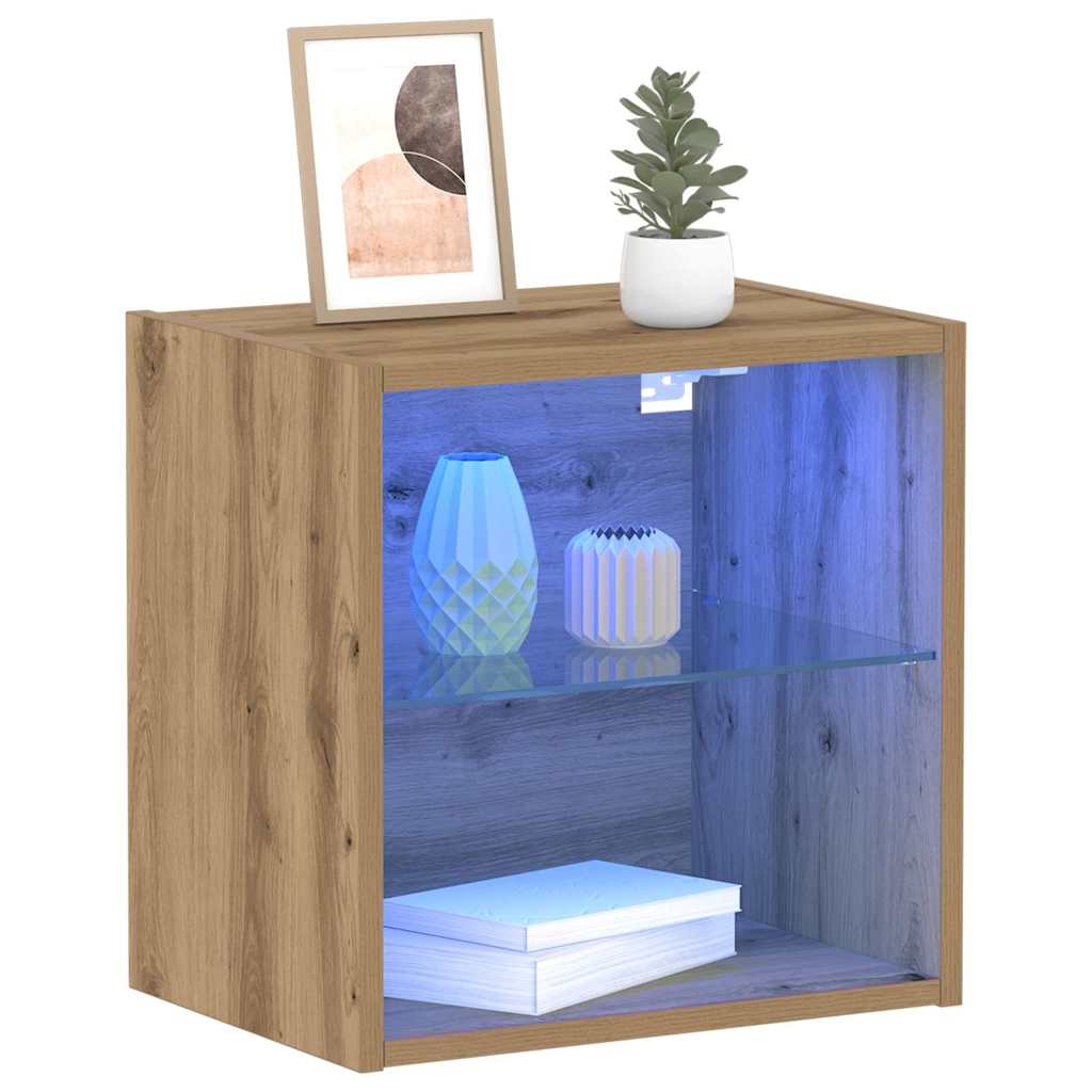 Flydende hylde med LED lys 2 stk. Brun 40 x 28,5 x 40 cm