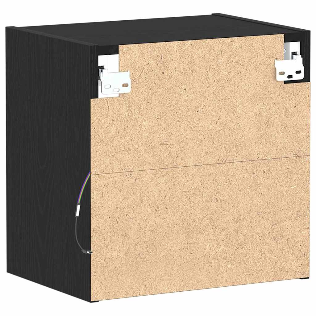 Flydende hylde med LED lys med hylde Sort 40 x 28,5 x 40 cm