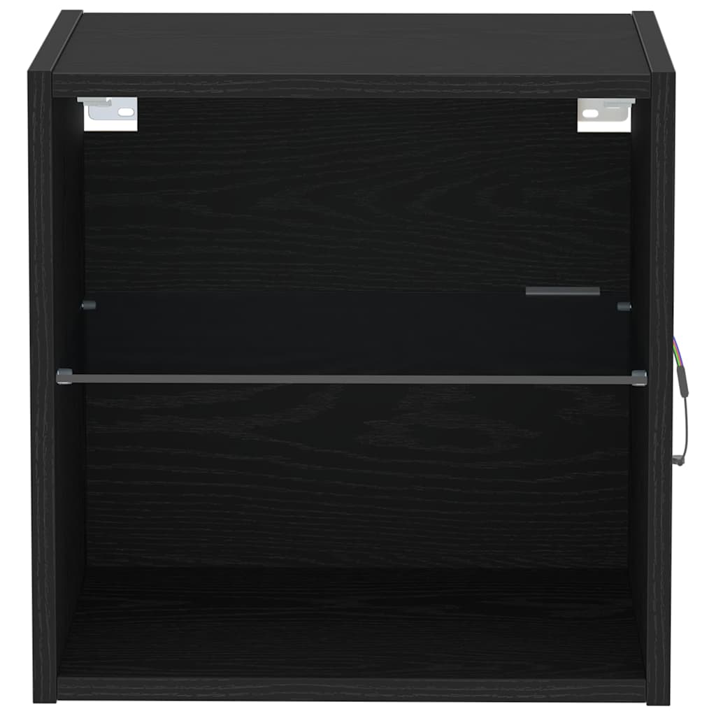 Flydende hylde med LED lys med hylde Sort 40 x 28,5 x 40 cm