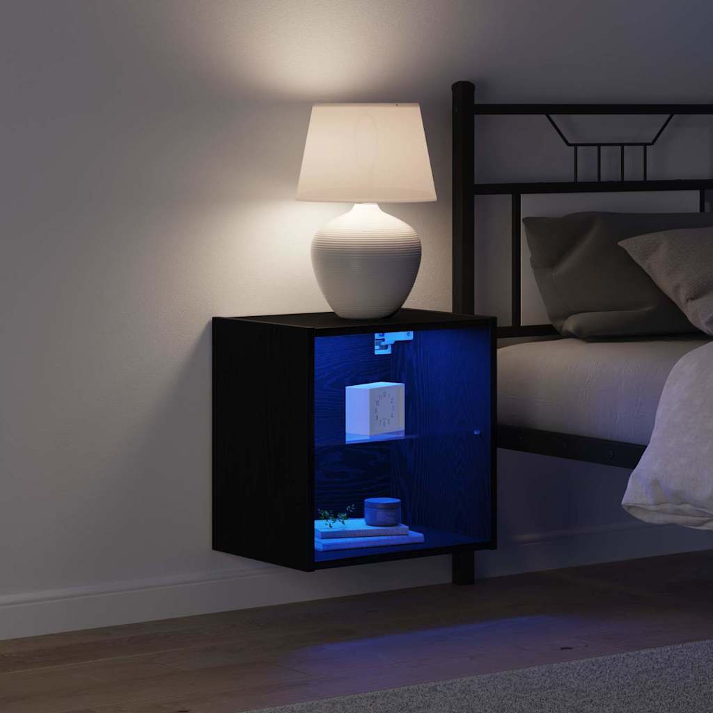 Flydende hylde med LED lys 2 stk. Sort 40 x 28,5 x 40 cm