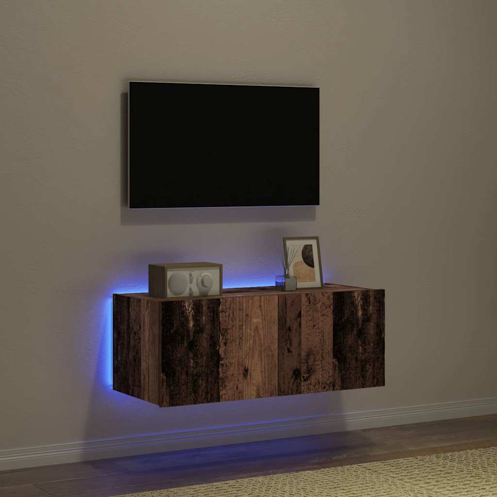 TV vægskab 80 x 35 x 31 cm Gammelt træ Konstrueret træ