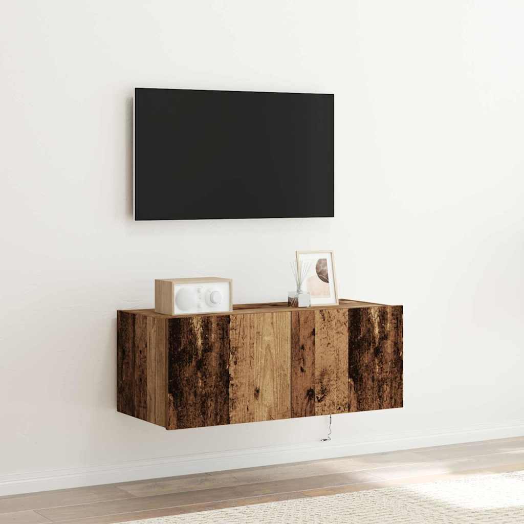 TV vægskab 80 x 35 x 31 cm Gammelt træ Konstrueret træ