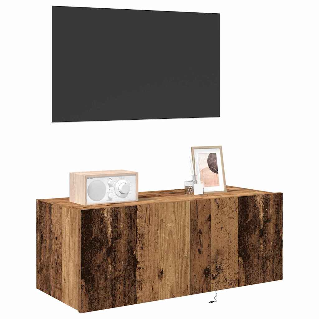 TV vægskab 80 x 35 x 31 cm Gammelt træ Konstrueret træ