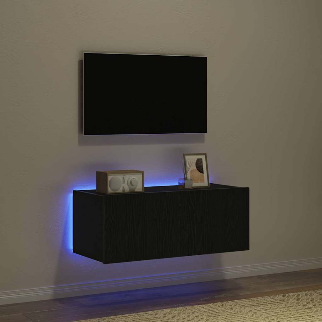 TV vægskab 80 x 35 x 31 cm Sort eg Konstrueret træ