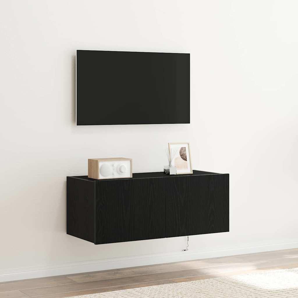 TV vægskab 80 x 35 x 31 cm Sort eg Konstrueret træ