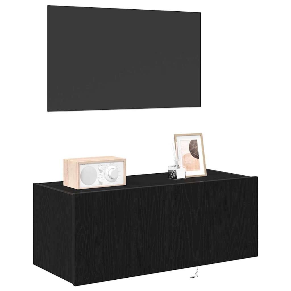 TV vægskab 80 x 35 x 31 cm Sort eg Konstrueret træ