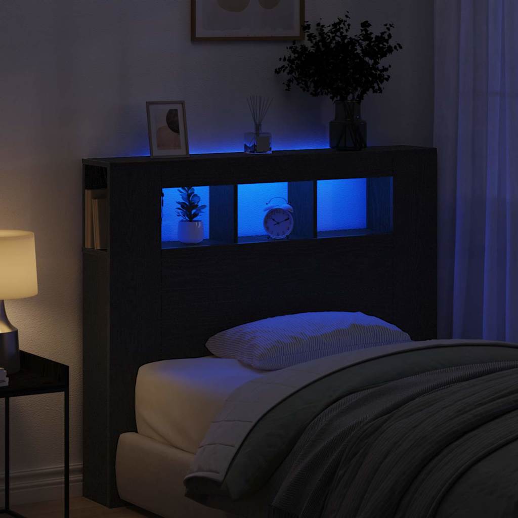 LED sengegavl Sort eg Konstrueret træ