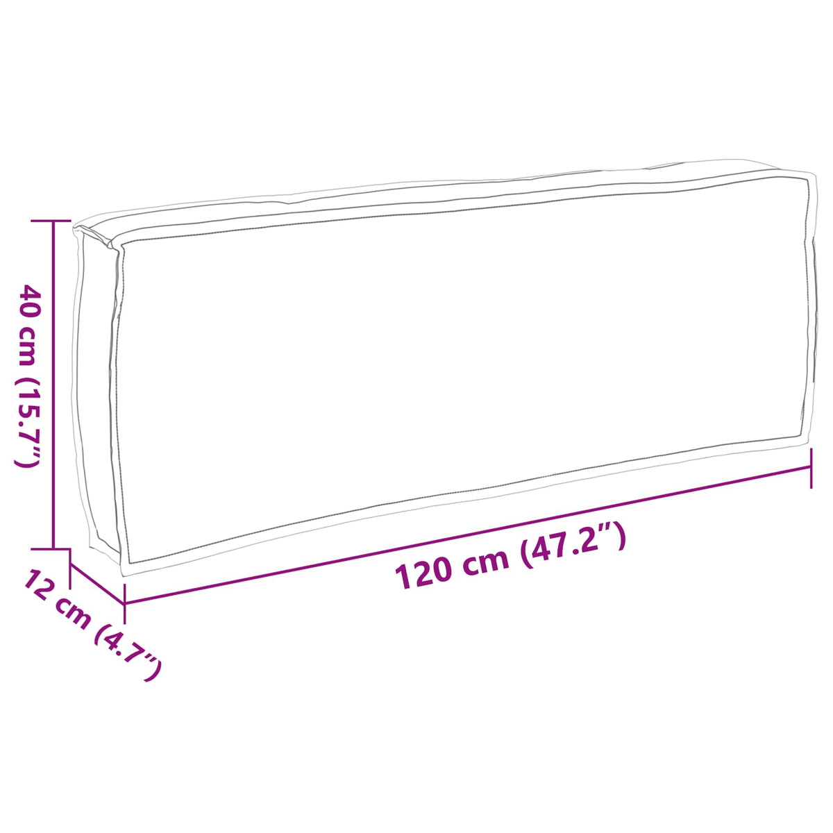 Pude Oxford stof Grå 120 x 40 x 12 cm