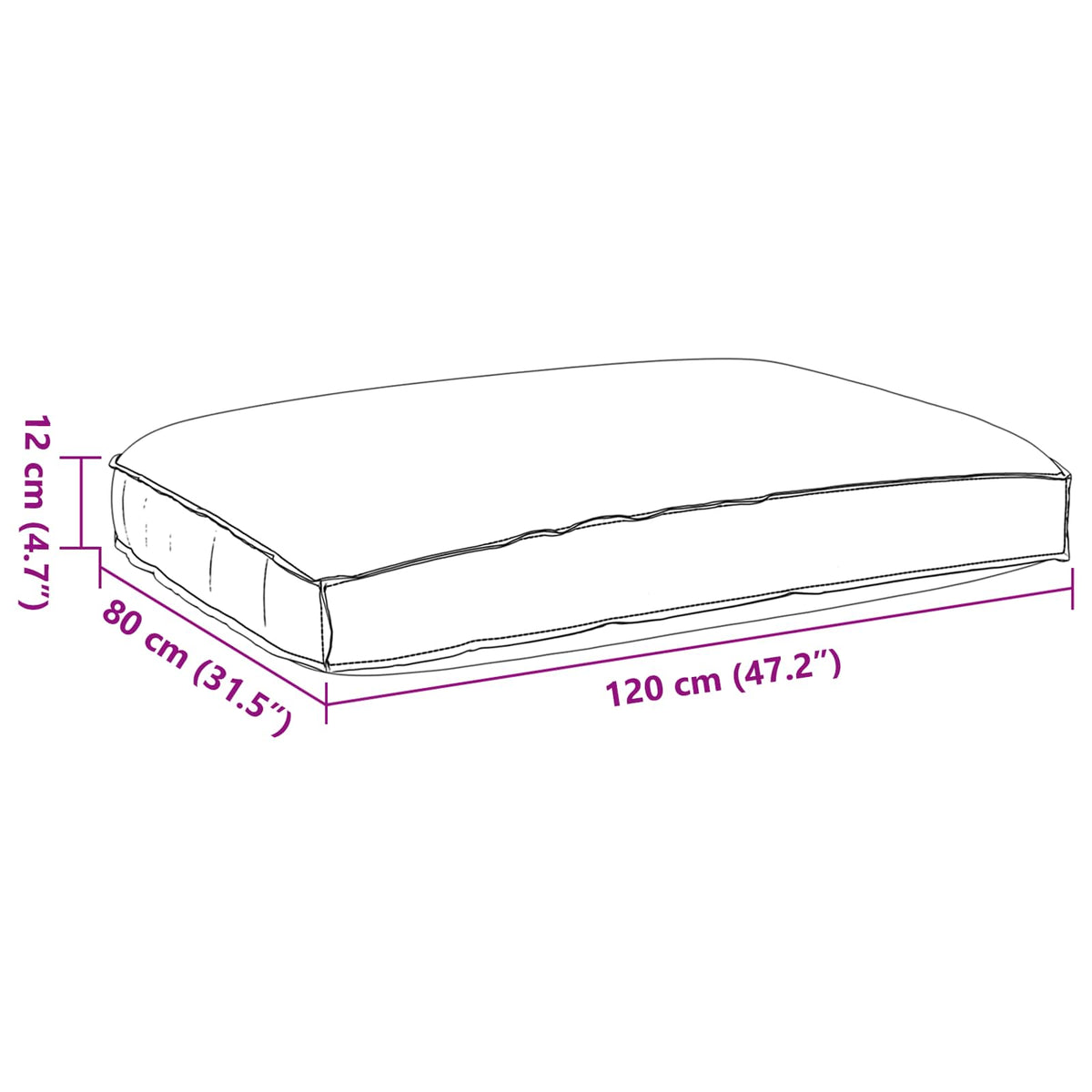Pude Oxford stof Sort 120 x 80 x 12 cm