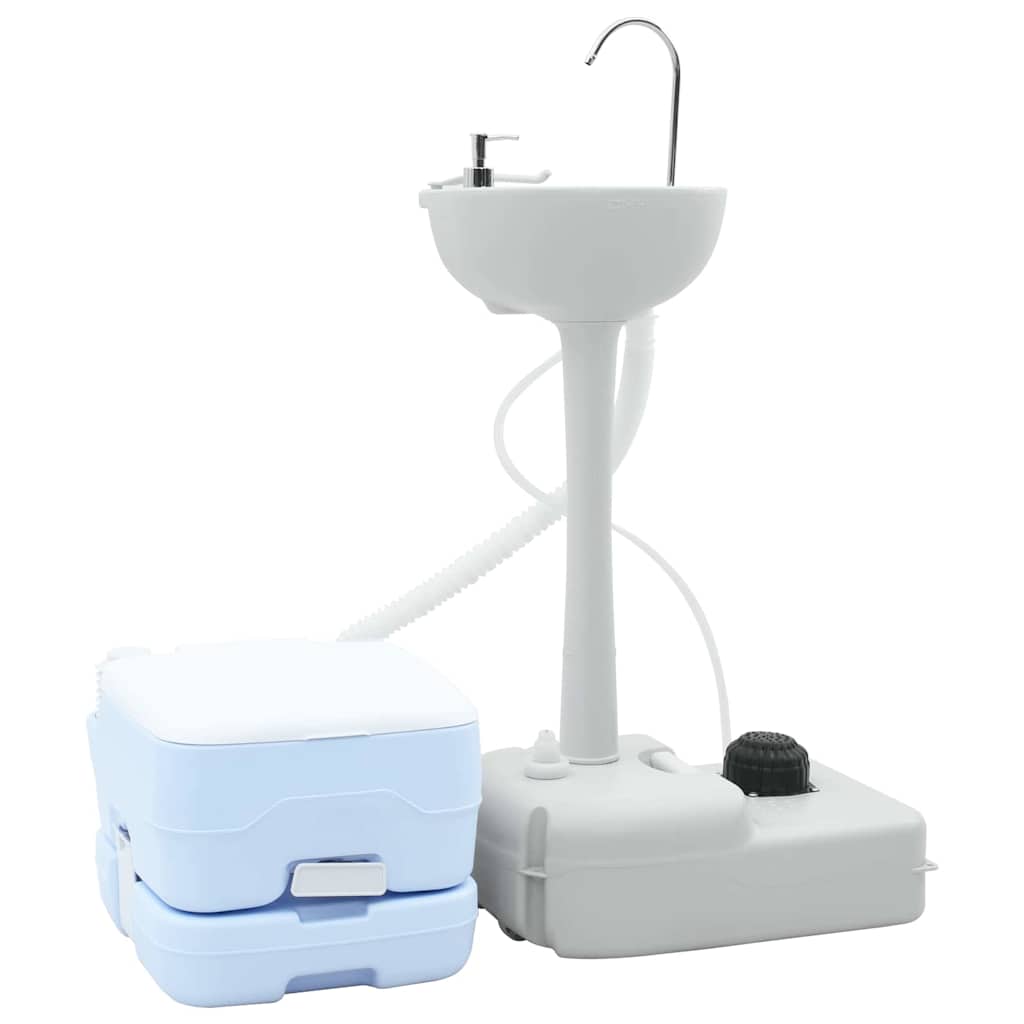 Camping Toilet Sæt 2 stk. Blå og Hvid Høj-densitet Polyethylen