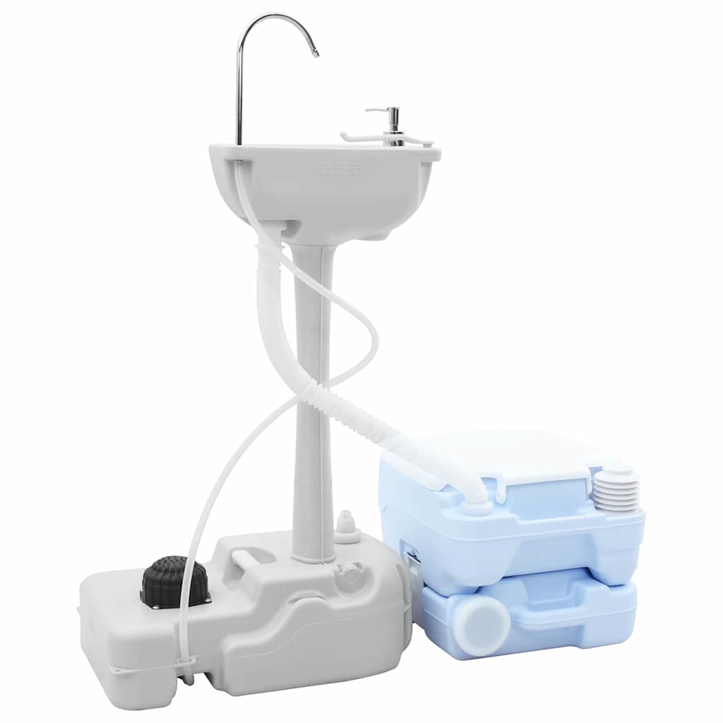 Camping Toilet Sæt 2 stk. Blå og Hvid Høj-densitet Polyethylen