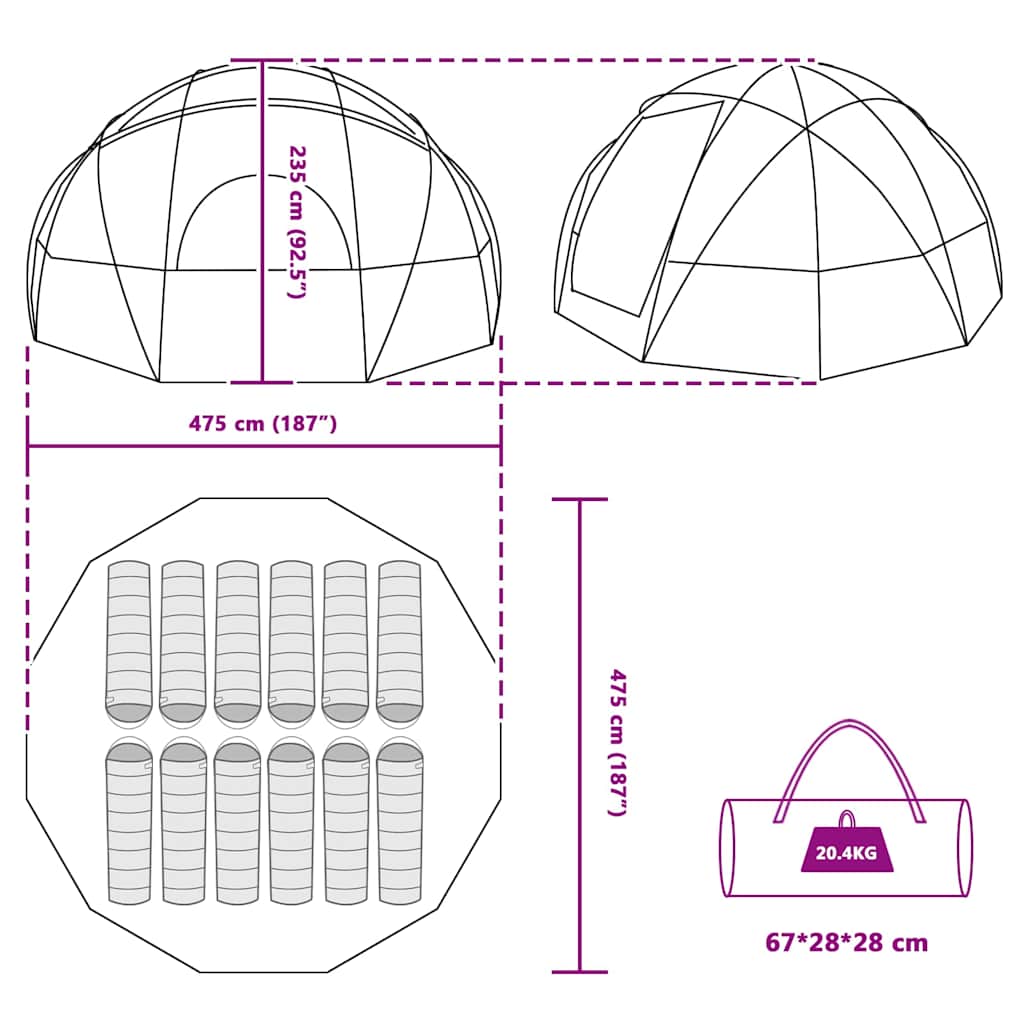 Dome Telt med tag med opbevaring Blå 475 x 475 x 235 cm taft