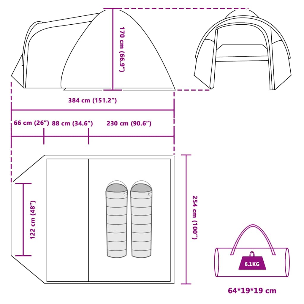 Dome Telt Kuppel med tag Grå og orange 384 x 254 x 170 cm