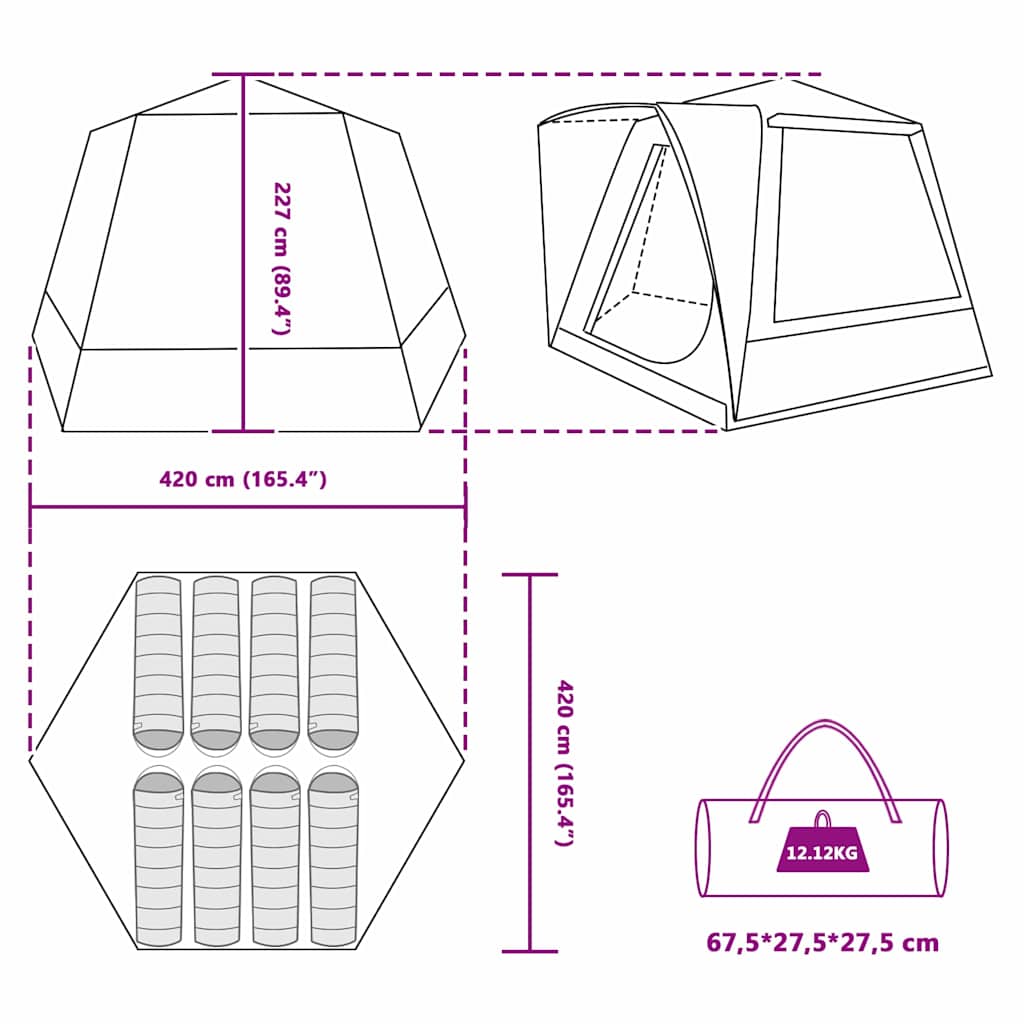 Camping telt Hytte med tag Grøn 420 x 420 x 227 cm Polyester
