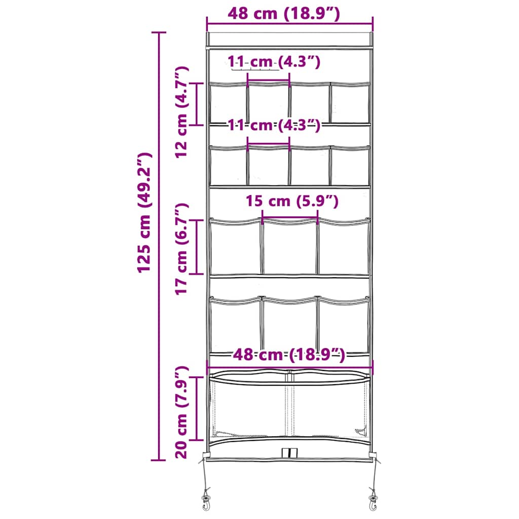 Opbevaringspose med opbevaring Sort og Blå 125 x 48 cm oxford