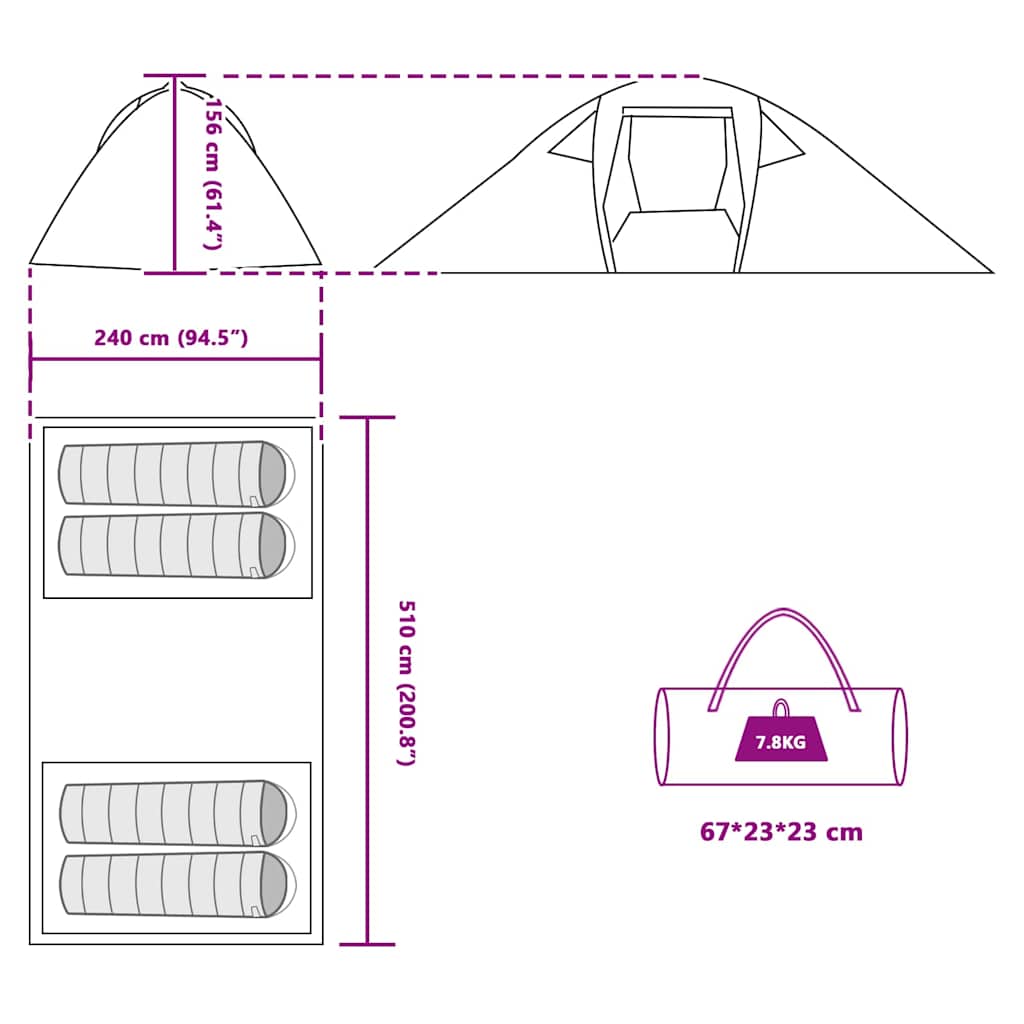 Tunnel telt med tag med opbevaring Grøn 510 x 240 x 156 cm taft