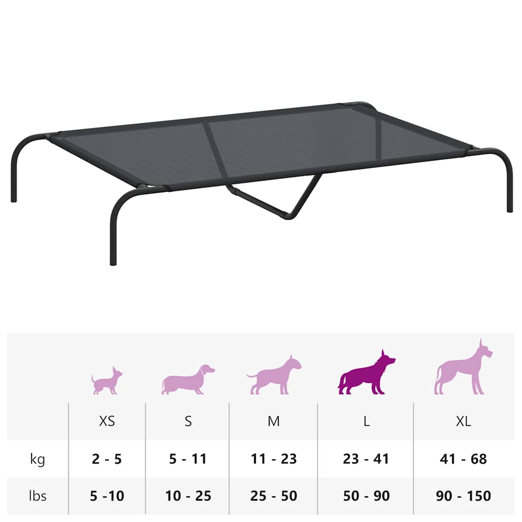 forhøjet hundeseng 130x80x20 cm textilene og stål sort
