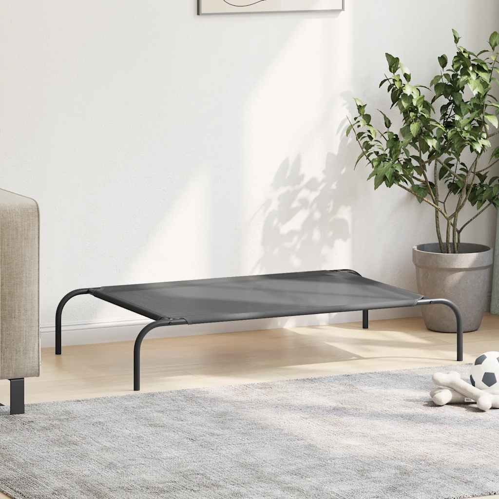 forhøjet hundeseng 110x65x20 cm textilene og stål grå