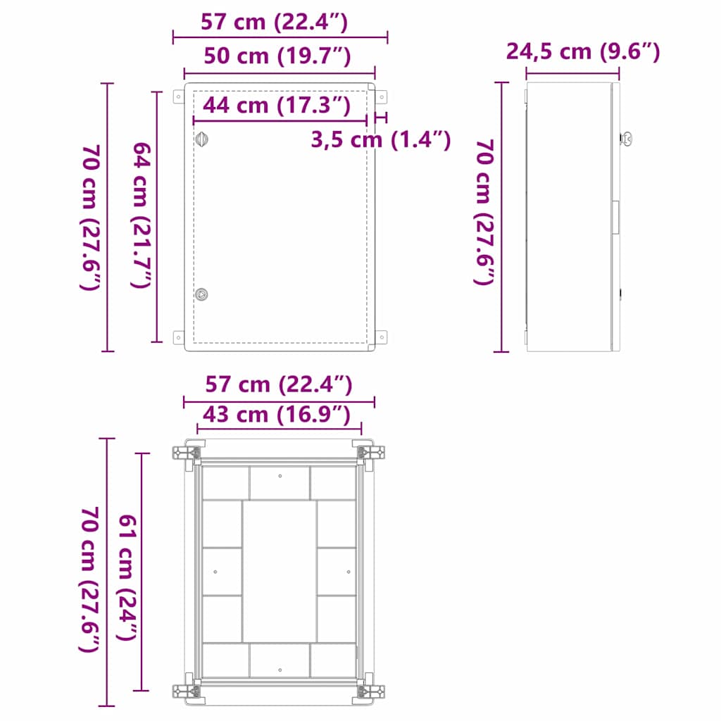 Kontrolskab Grå 57 x 24,5 x 70 cm ABS Plastik