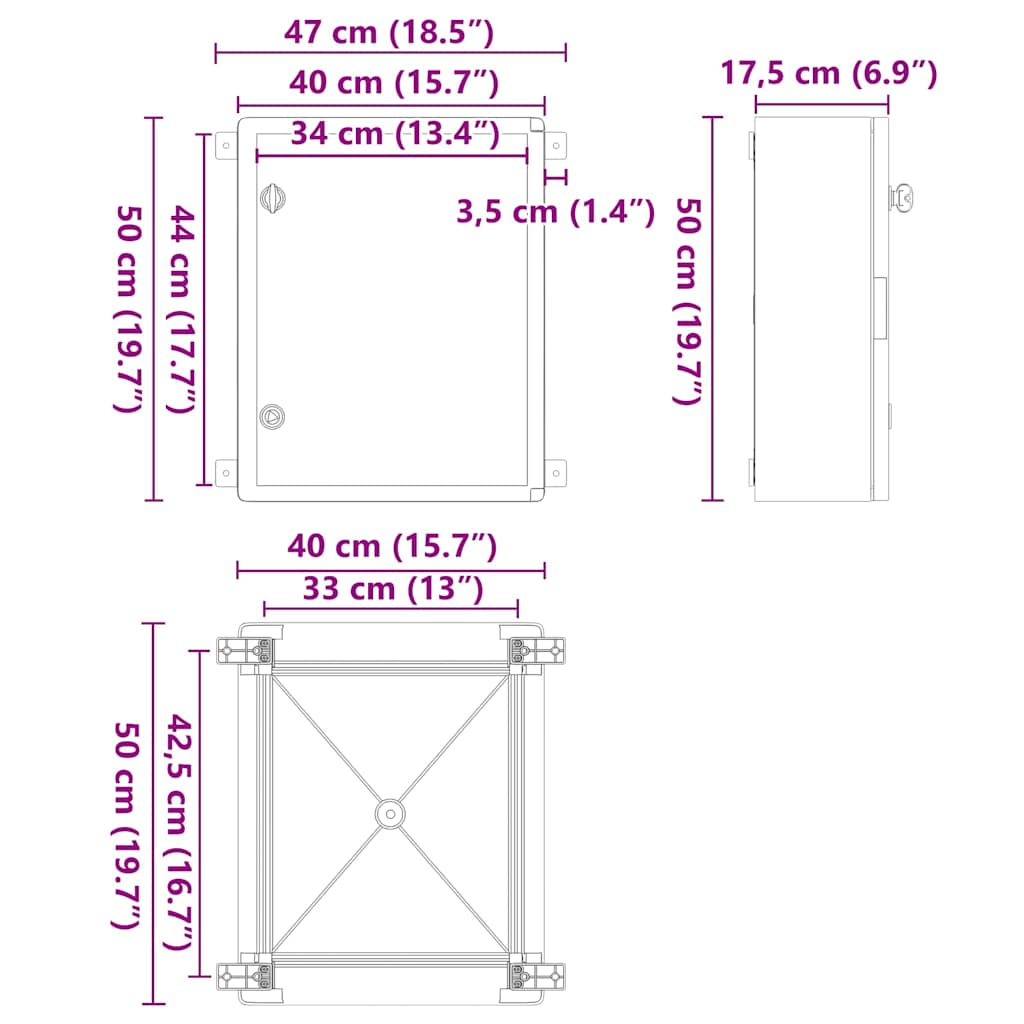 Kontrolskab Grå 47 x 17,5 x 50 cm ABS Plastik