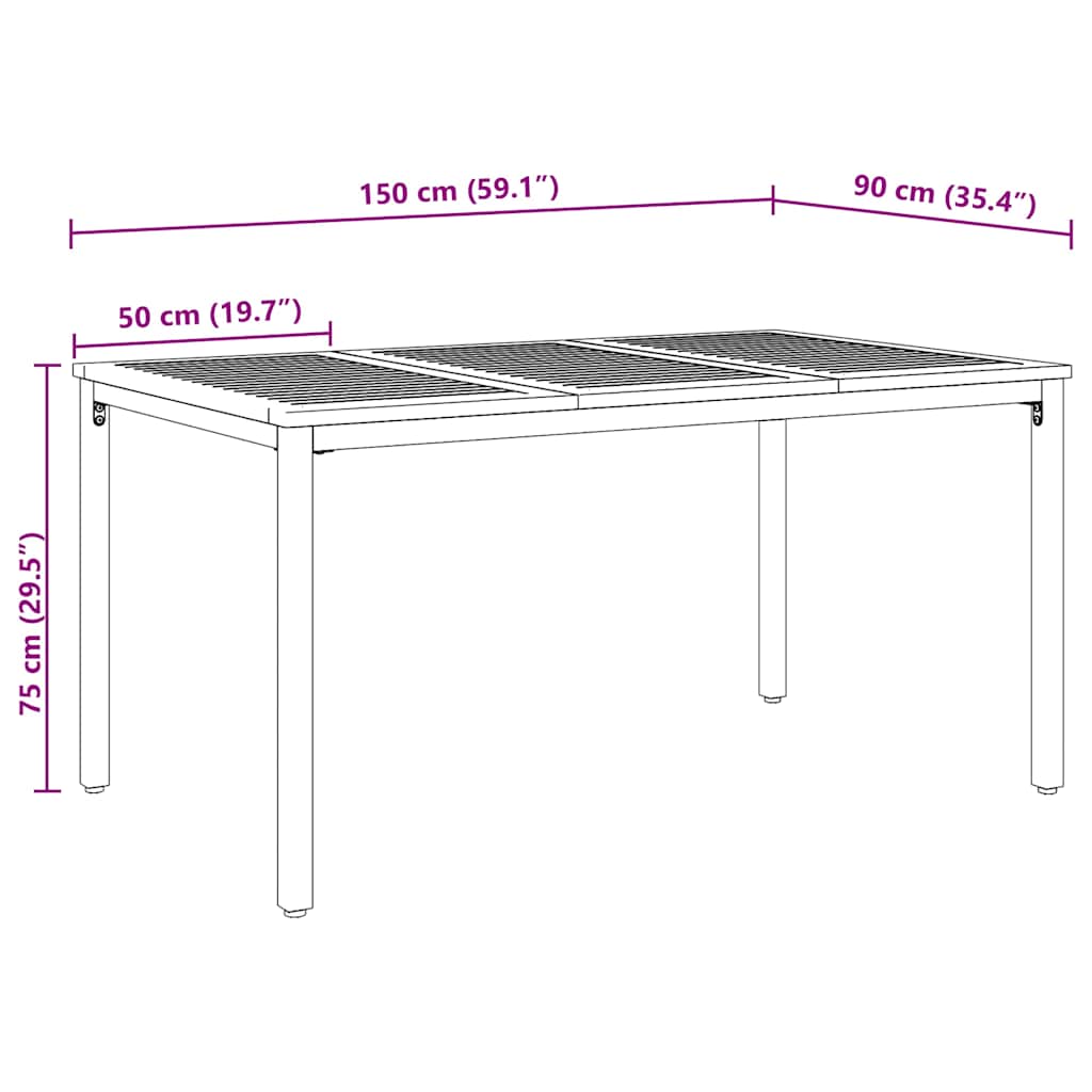 Udendørs Bord Naturlig og sort 150 x 90 x 75 cm