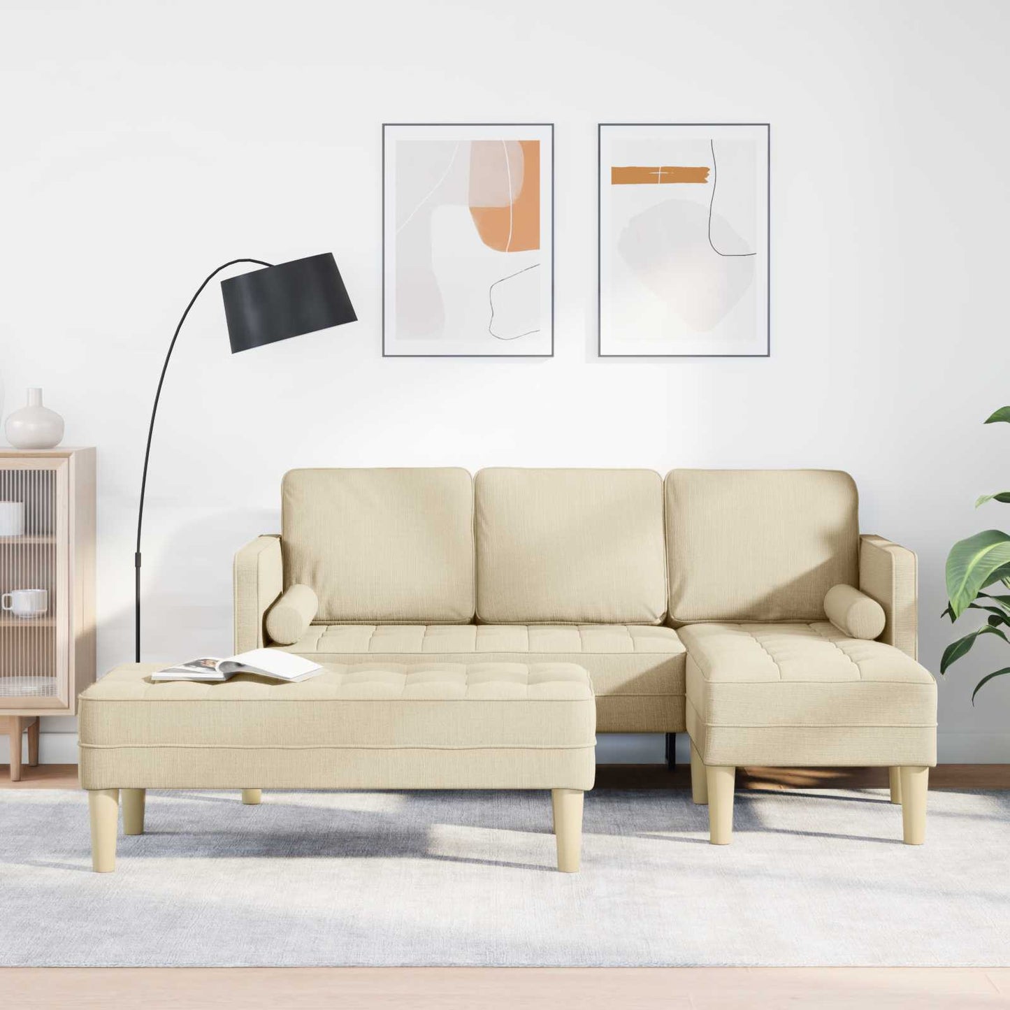 Sofa Sæt 2 stk. Creme Polyester
