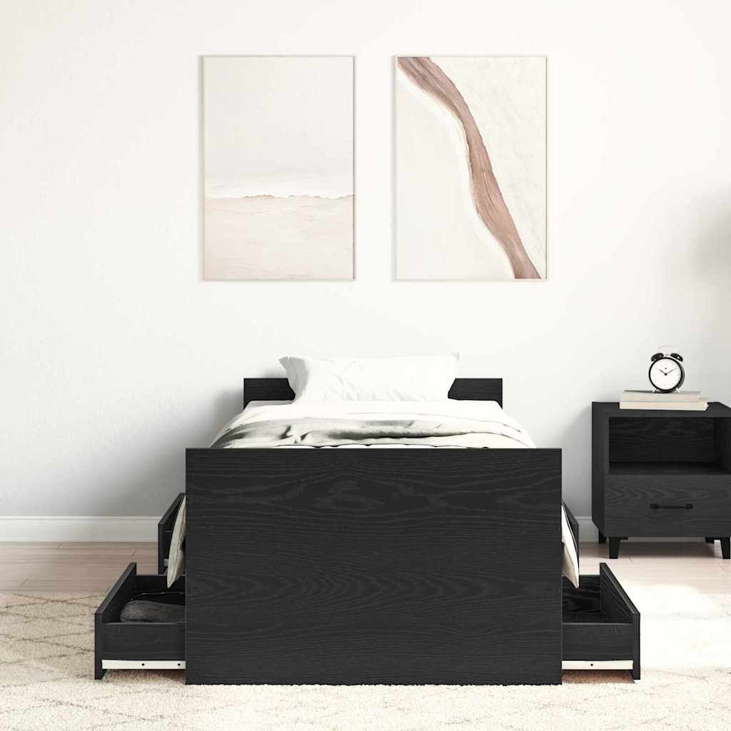 Sengestel med skuffe Sort eg 193 x 78 x 50 cm Konstrueret træ