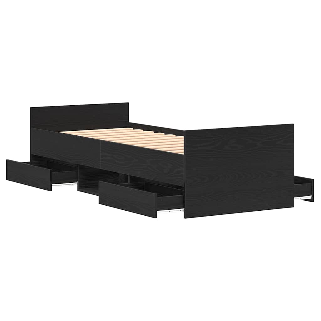 Sengestel med skuffe Sort eg 193 x 78 x 50 cm Konstrueret træ