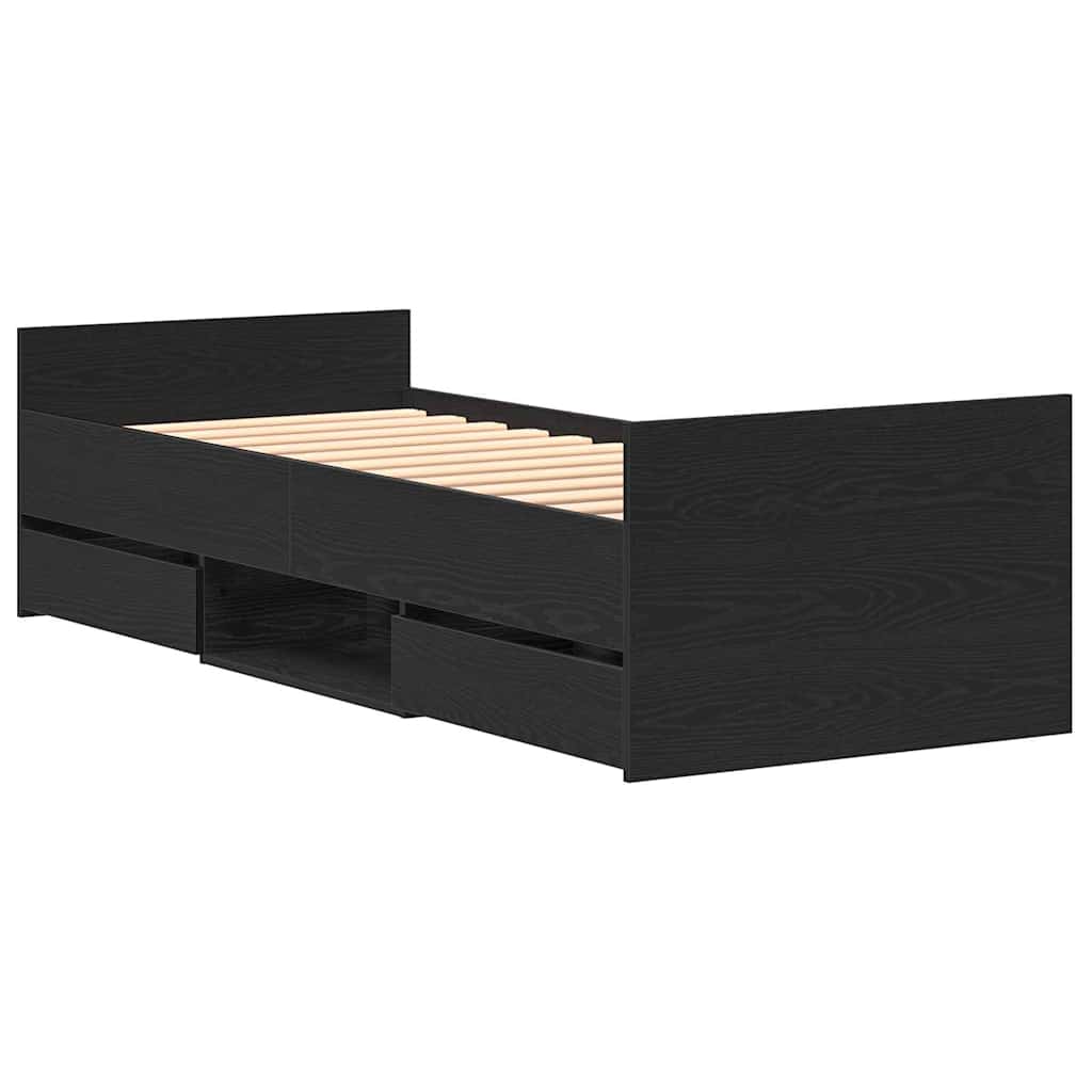 Sengestel med skuffe Sort eg 193 x 78 x 50 cm Konstrueret træ