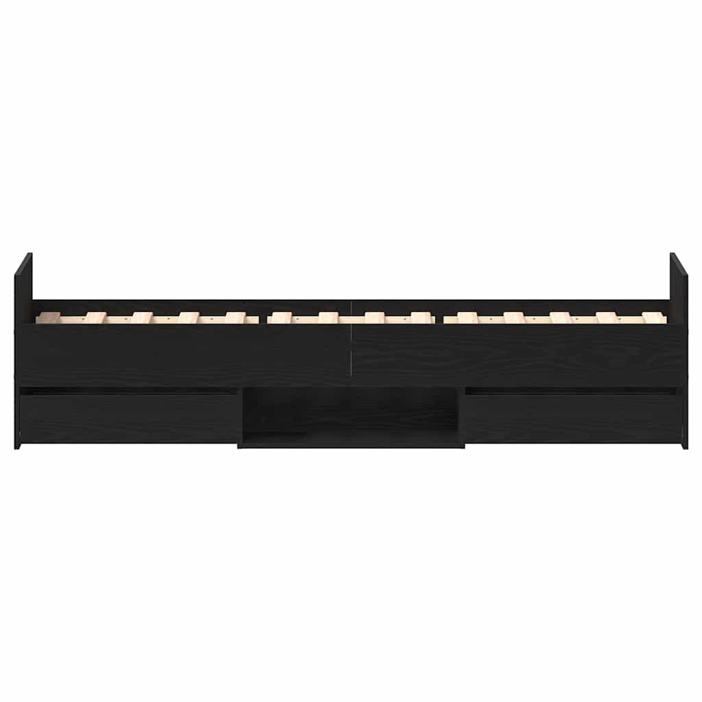 Sengestel med skuffe Sort eg 193 x 78 x 50 cm Konstrueret træ