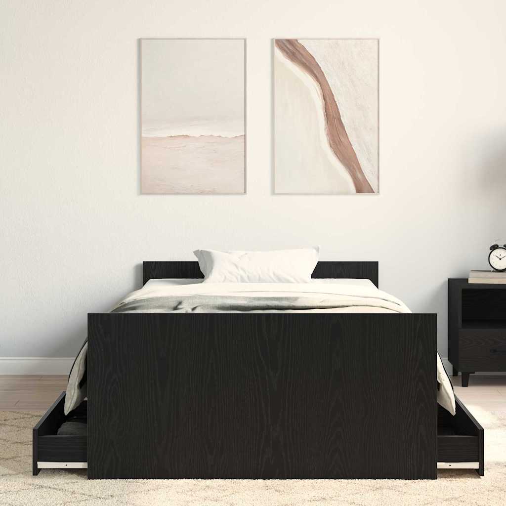 Sengestel med skuffe Sort eg 203 x 103 x 50 cm Konstrueret træ